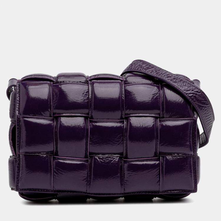 Pre Owned Bottega Veneta Purple Textured Deerskin Intrecciato Padded Cassette Crossbody