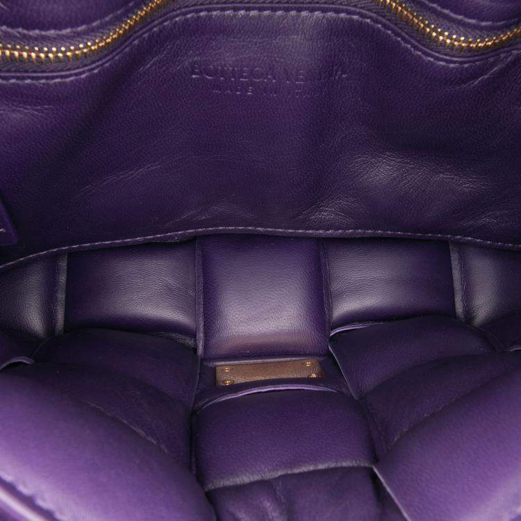 Pre Owned Bottega Veneta Purple Textured Deerskin Intrecciato Padded Cassette Crossbody