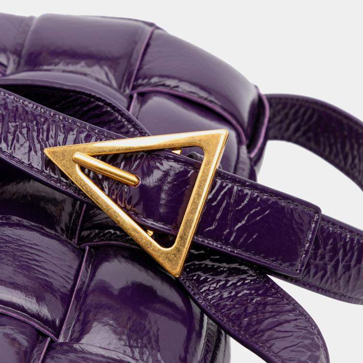Pre Owned Bottega Veneta Purple Textured Deerskin Intrecciato Padded Cassette Crossbody