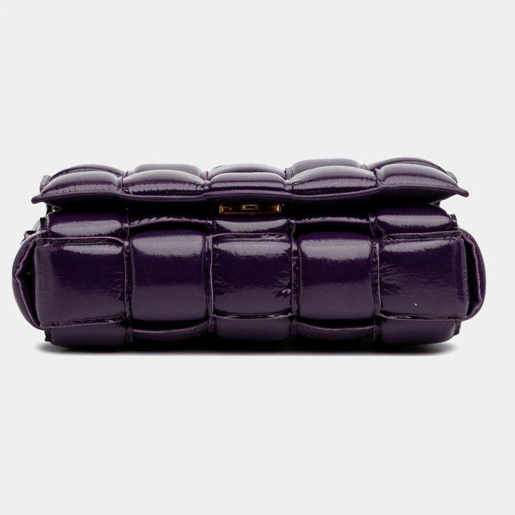 Pre Owned Bottega Veneta Purple Textured Deerskin Intrecciato Padded Cassette Crossbody