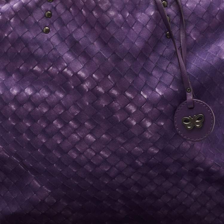Pre Owned Bottega Veneta Purple Intrecciato Printed Nylon and Leather Tote