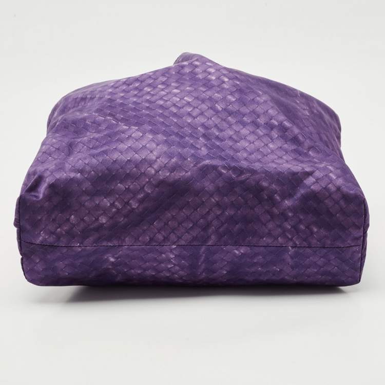 Pre Owned Bottega Veneta Purple Intrecciato Printed Nylon and Leather Tote