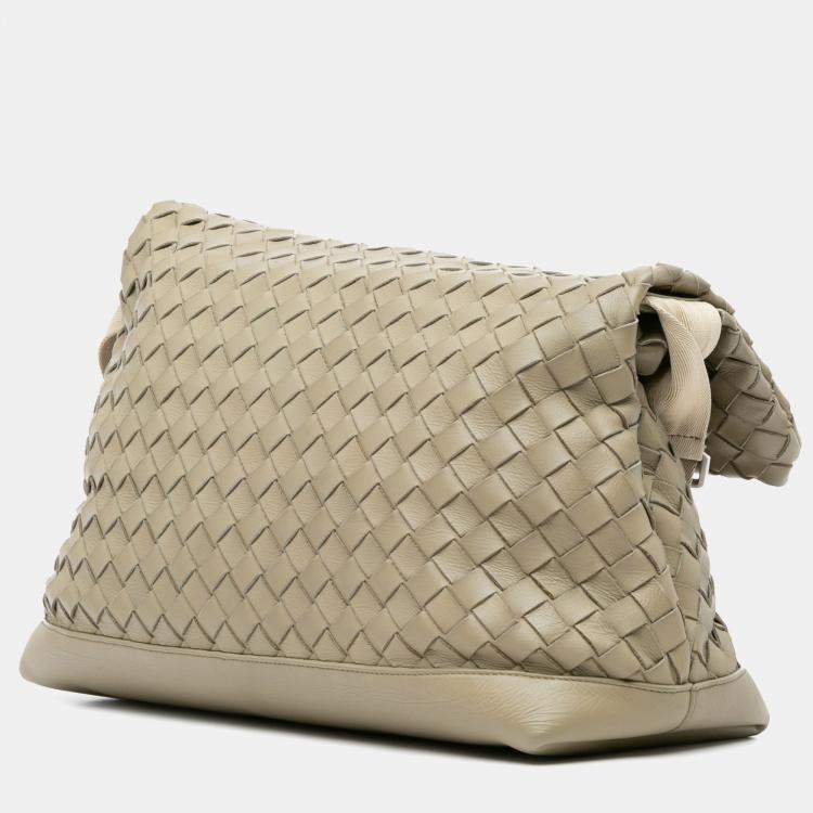 Pre Owned Bottega Veneta Brown Nappa Intrecciato Fold Over Crossbody