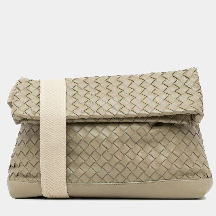 Pre Owned Bottega Veneta Brown Nappa Intrecciato Fold Over Crossbody