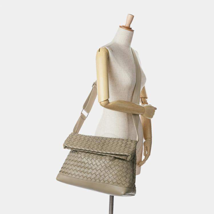 Pre Owned Bottega Veneta Brown Nappa Intrecciato Fold Over Crossbody