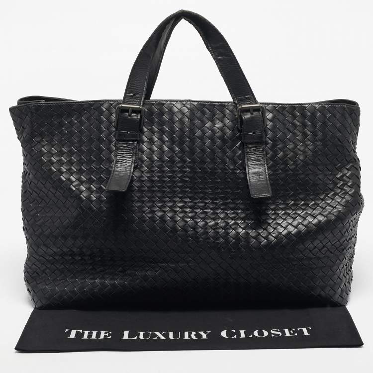 Pre Owned Bottega Veneta Black Intrecciato Leather Large Cabat Tote