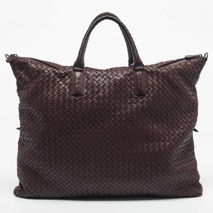 Pre Owned Bottega Veneta Burgundy Intrecciato Leather Maxi Convertible Tote