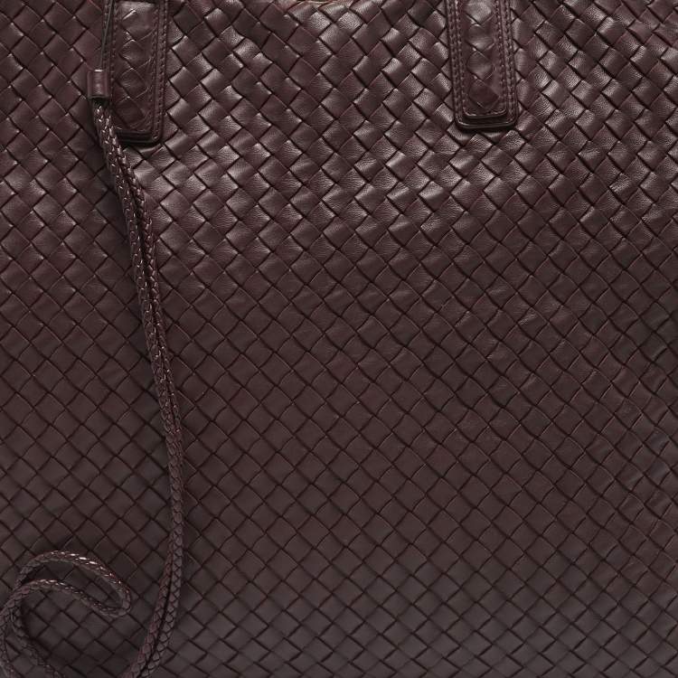 Pre Owned Bottega Veneta Burgundy Intrecciato Leather Maxi Convertible Tote