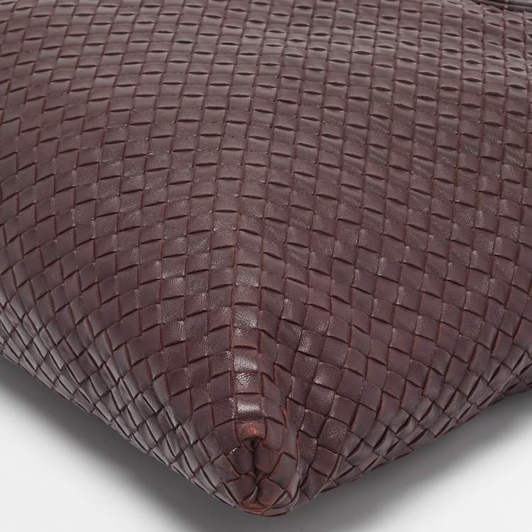 Pre Owned Bottega Veneta Burgundy Intrecciato Leather Maxi Convertible Tote