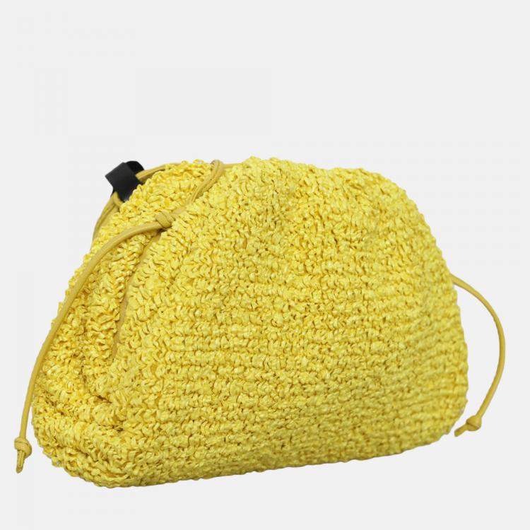 Pre Owned Bottega Veneta Curly Raffia Mini Pouch Bag in Yellow