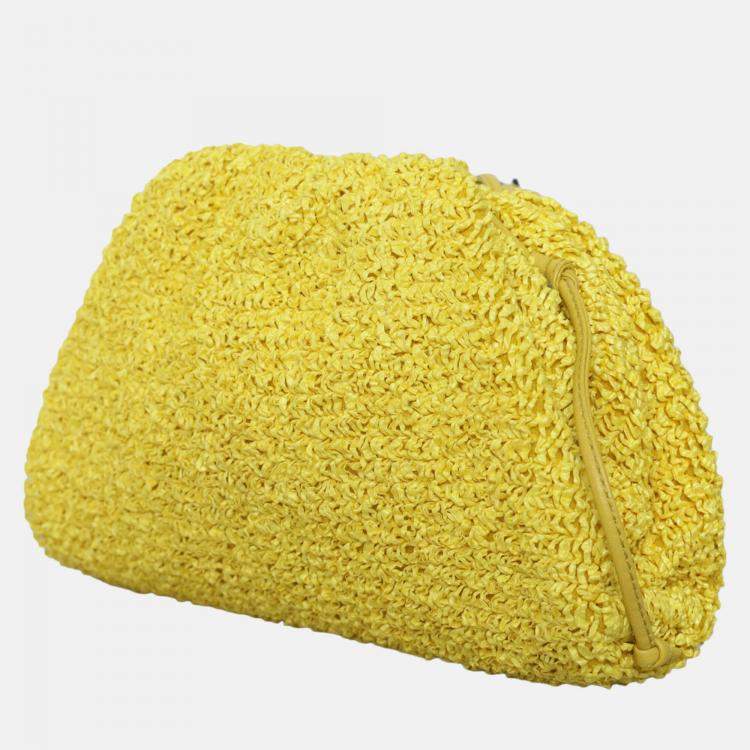 Pre Owned Bottega Veneta Curly Raffia Mini Pouch Bag in Yellow