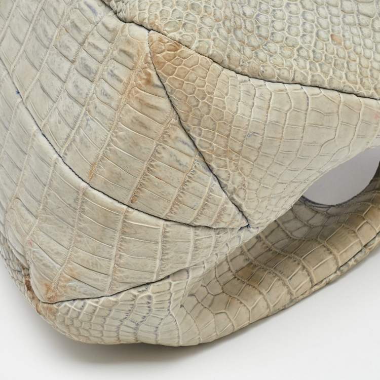 Pre Owned Bottega Veneta Beige/Blue Crocodile Campana Hobo