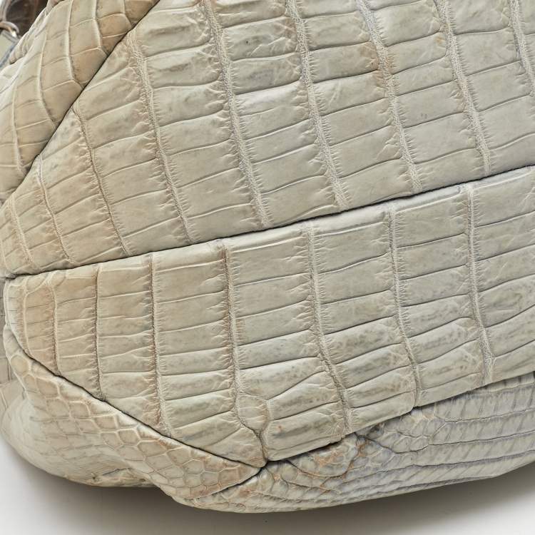 Pre Owned Bottega Veneta Beige/Blue Crocodile Campana Hobo