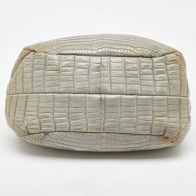 Pre Owned Bottega Veneta Beige/Blue Crocodile Campana Hobo