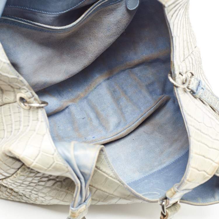 Pre Owned Bottega Veneta Beige/Blue Crocodile Campana Hobo
