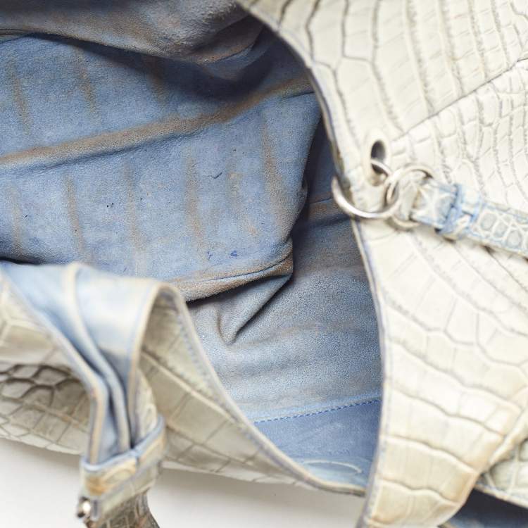 Pre Owned Bottega Veneta Beige/Blue Crocodile Campana Hobo