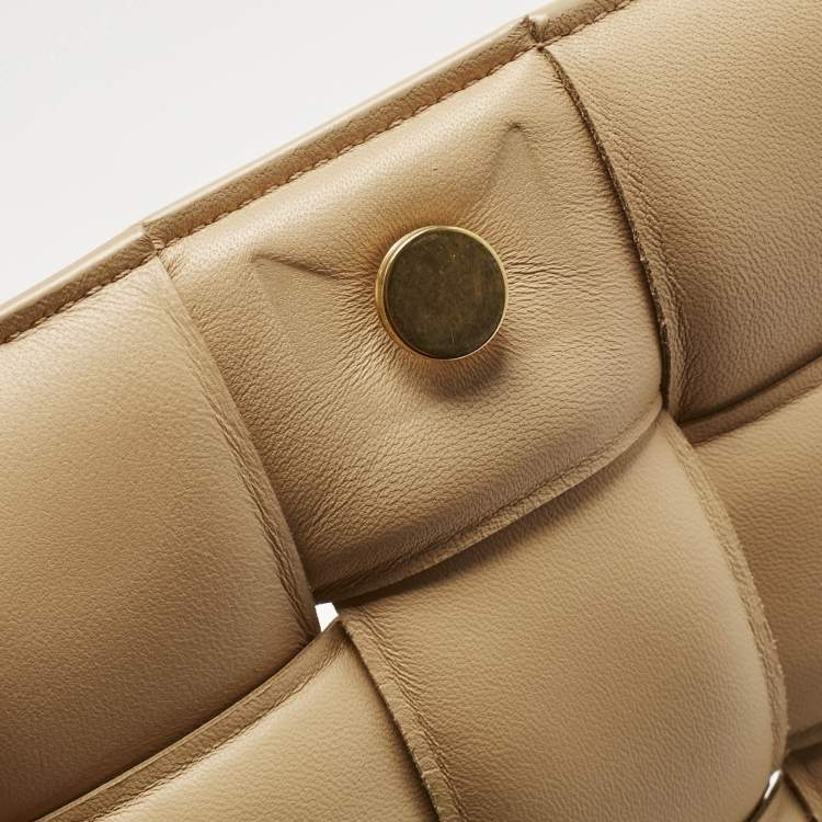 Pre Owned Bottega Veneta Beige Intreccio Leather Padded Cassette Shoulder Bag