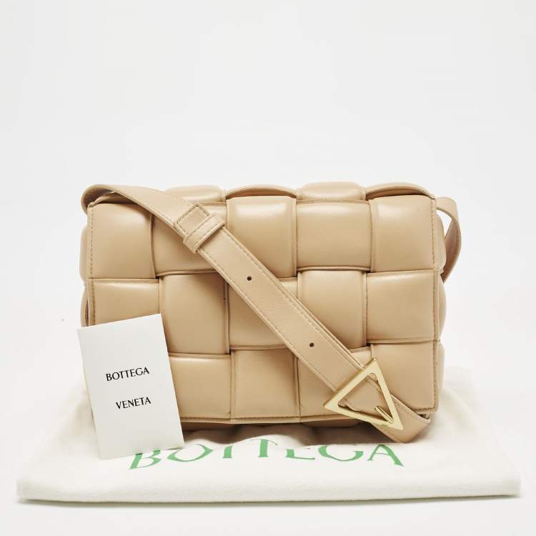 Pre Owned Bottega Veneta Beige Intreccio Leather Padded Cassette Shoulder Bag