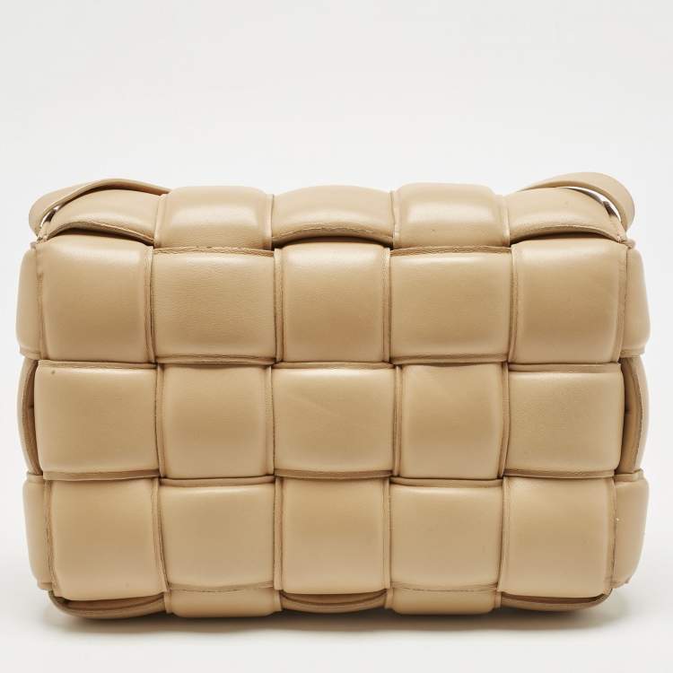 Pre Owned Bottega Veneta Beige Intreccio Leather Padded Cassette Shoulder Bag