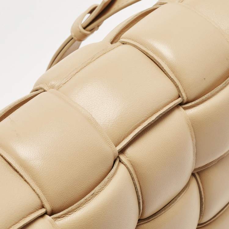 Pre Owned Bottega Veneta Beige Intreccio Leather Padded Cassette Shoulder Bag