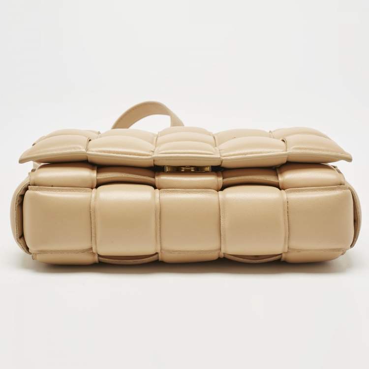 Pre Owned Bottega Veneta Beige Intreccio Leather Padded Cassette Shoulder Bag