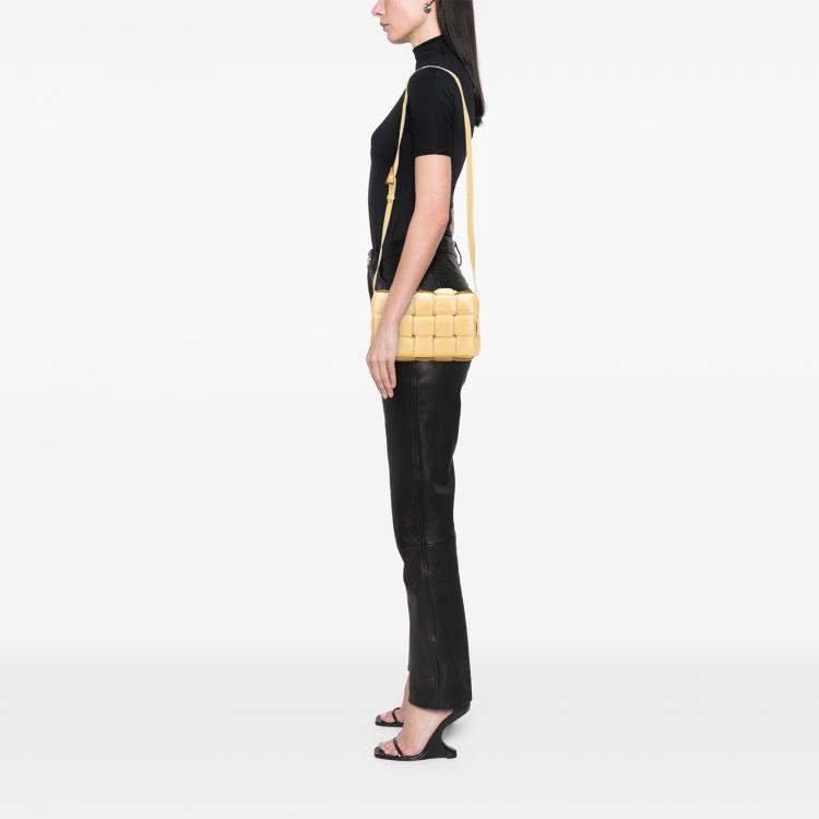 Pre Owned Bottega Veneta Yellow Nappa Intrecciato Padded Cassette Crossbody Bag