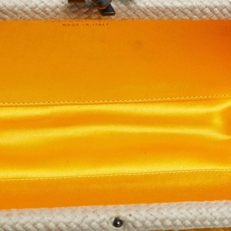 Pre Owned Bottega Veneta Yellow/Beige Satin and Rope Trim Knot Long Clutch