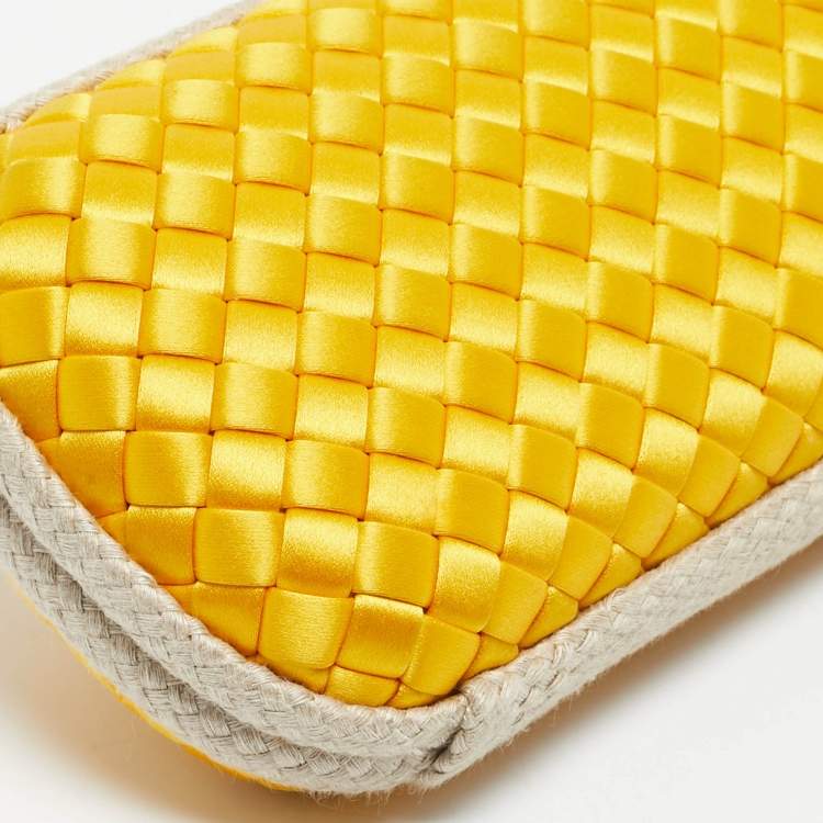 Pre Owned Bottega Veneta Yellow/Beige Satin and Rope Trim Knot Long Clutch