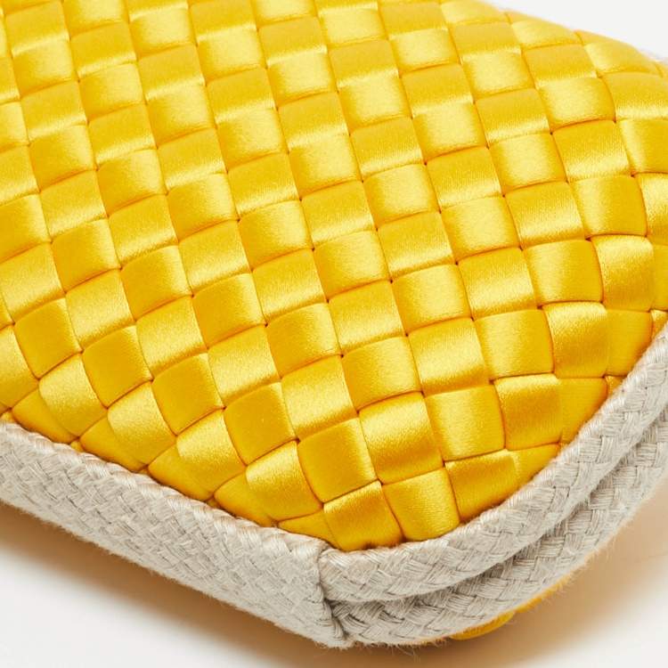 Pre Owned Bottega Veneta Yellow/Beige Satin and Rope Trim Knot Long Clutch