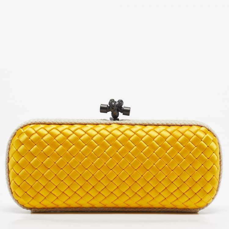 Pre Owned Bottega Veneta Yellow/Beige Satin and Rope Trim Knot Long Clutch
