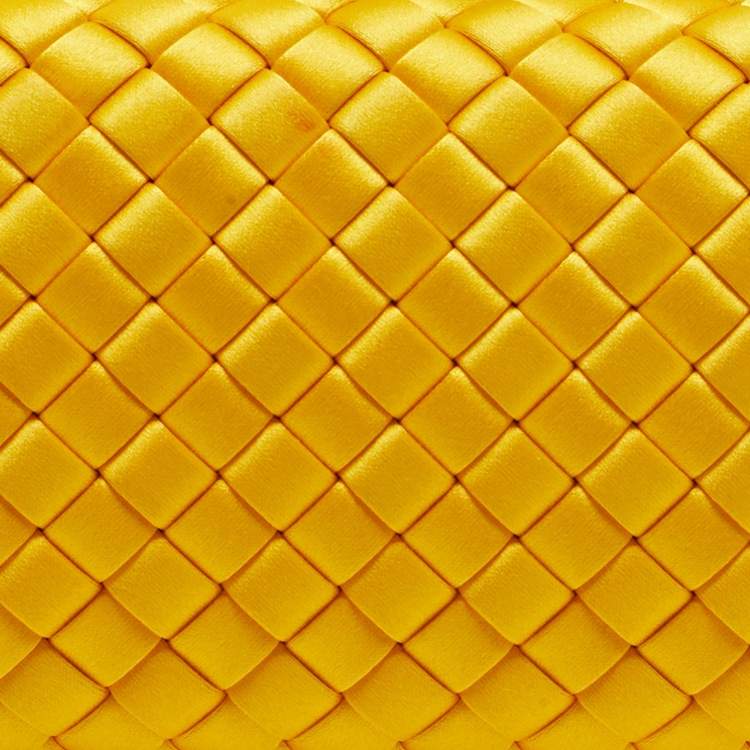 Pre Owned Bottega Veneta Yellow/Beige Satin and Rope Trim Knot Long Clutch