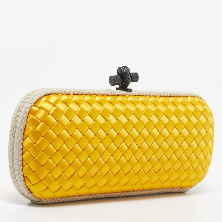 Pre Owned Bottega Veneta Yellow/Beige Satin and Rope Trim Knot Long Clutch