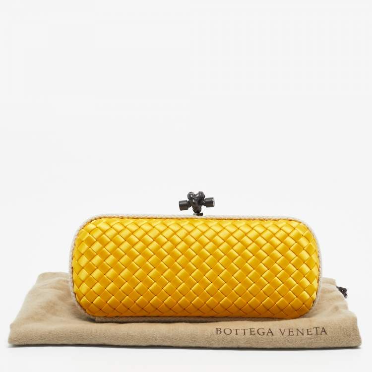 Pre Owned Bottega Veneta Yellow/Beige Satin and Rope Trim Knot Long Clutch