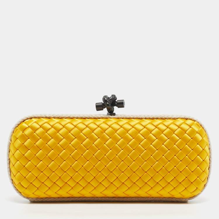 Pre Owned Bottega Veneta Yellow/Beige Satin and Rope Trim Knot Long Clutch