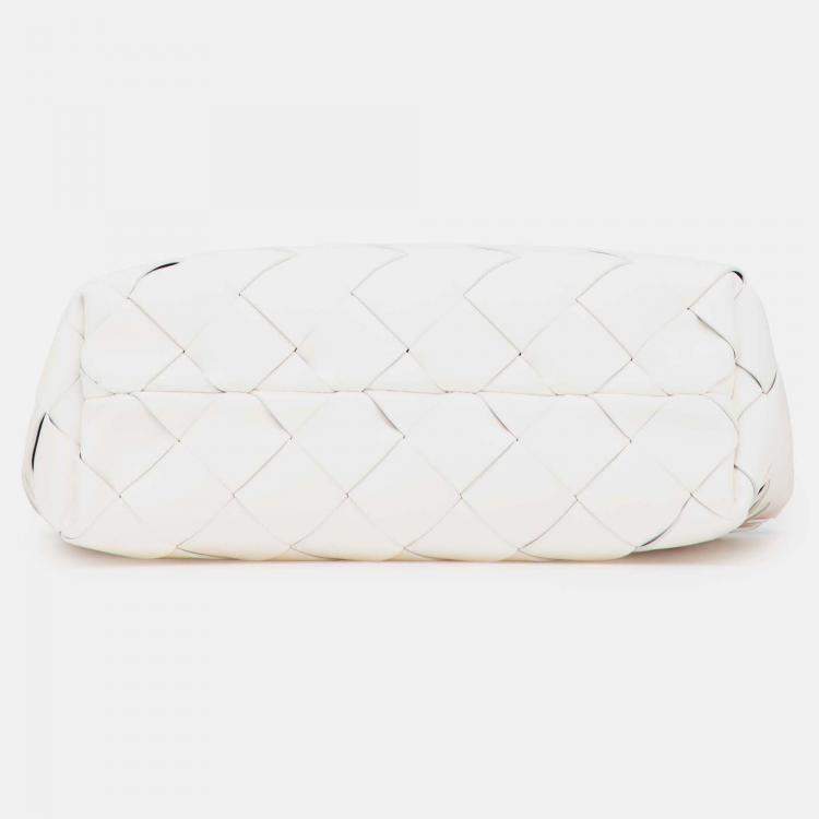 Pre Owned Bottega Veneta White Small Lambskin Intrecciato Cabat Tote