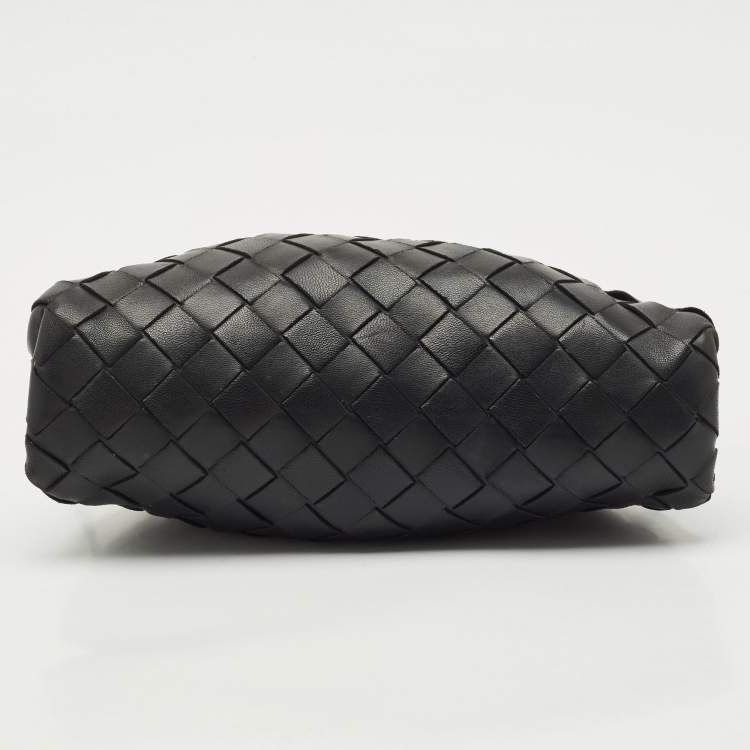 Pre Owned Bottega Veneta Black Intrecciato Leather Mini The Pouch Clutch