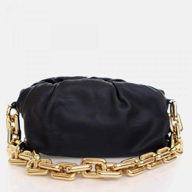 Pre Owned Bottega Veneta The Chain Pouch Black Calfskin Shoulder Bag