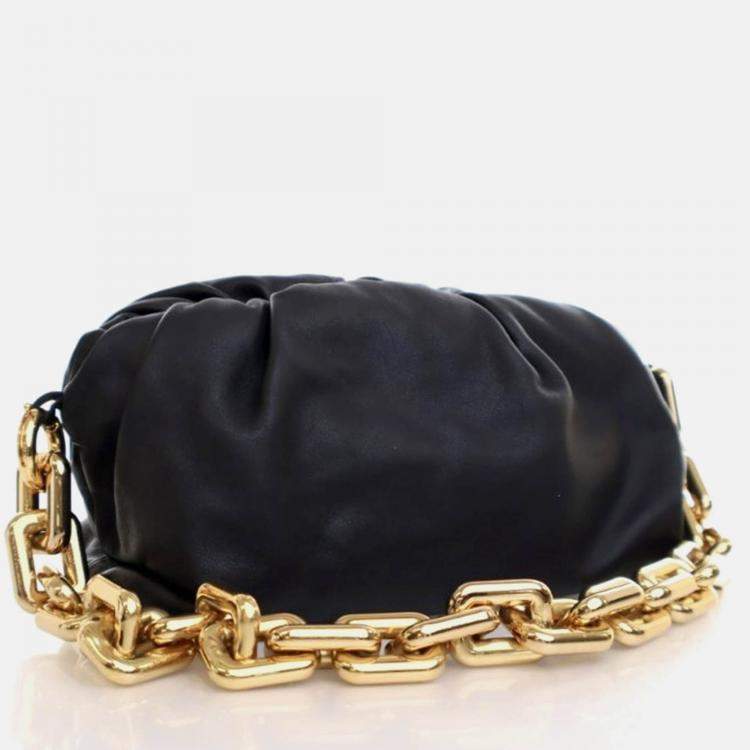 Pre Owned Bottega Veneta The Chain Pouch Black Calfskin Shoulder Bag