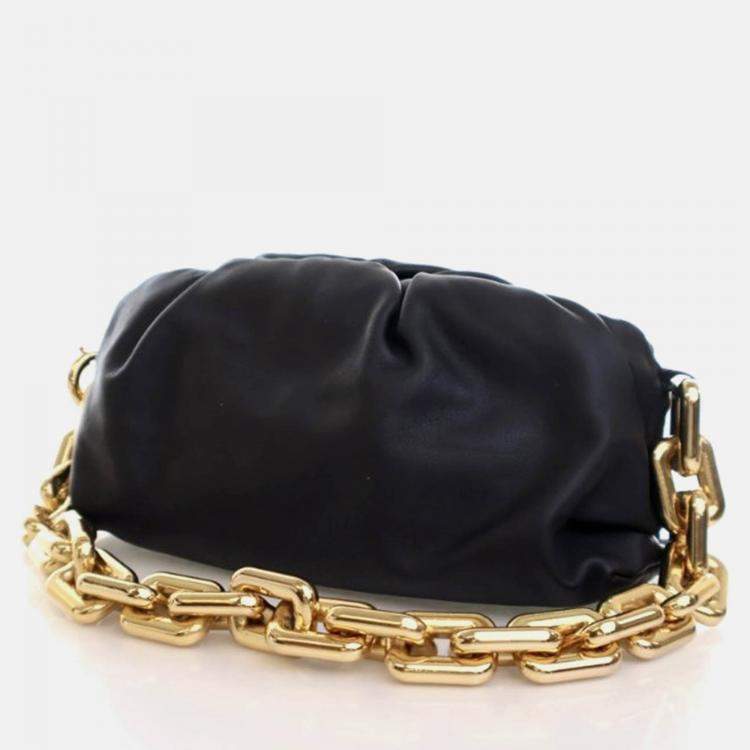 Pre Owned Bottega Veneta The Chain Pouch Black Calfskin Shoulder Bag