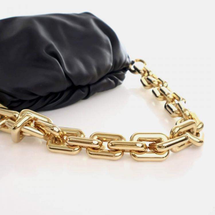 Pre Owned Bottega Veneta The Chain Pouch Black Calfskin Shoulder Bag
