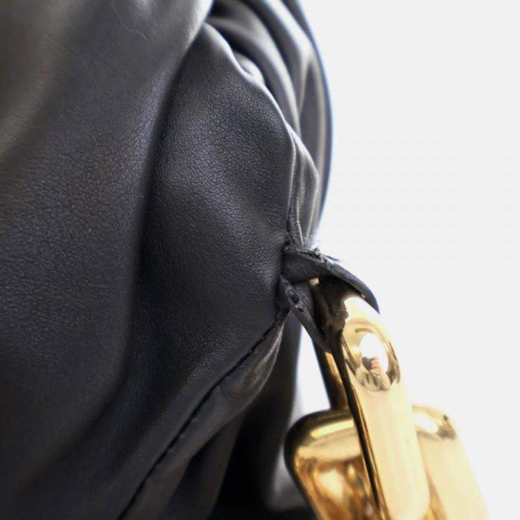 Pre Owned Bottega Veneta The Chain Pouch Black Calfskin Shoulder Bag