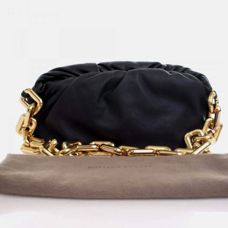 Pre Owned Bottega Veneta The Chain Pouch Black Calfskin Shoulder Bag