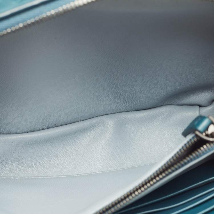 Pre Owned Bottega Veneta Teal Blue Intrecciato Leather Small Double Zip Shoulder Bag