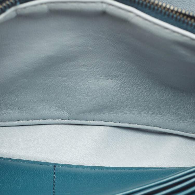 Pre Owned Bottega Veneta Teal Blue Intrecciato Leather Small Double Zip Shoulder Bag
