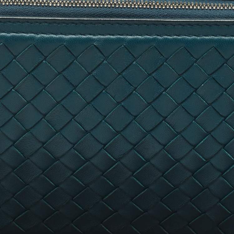 Pre Owned Bottega Veneta Teal Blue Intrecciato Leather Small Double Zip Shoulder Bag