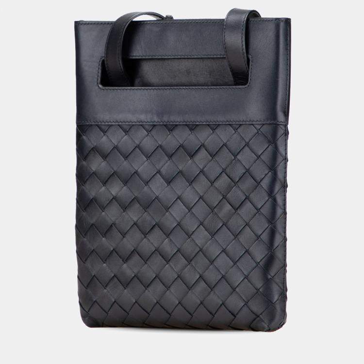 Pre Owned Bottega Veneta Black Nappa Intrecciato Messenger Bag