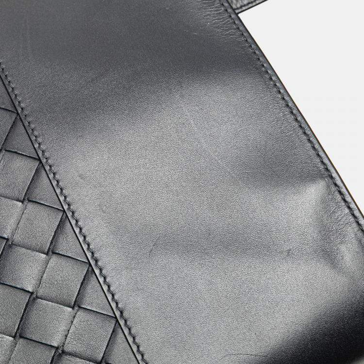 Pre Owned Bottega Veneta Black Nappa Intrecciato Messenger Bag