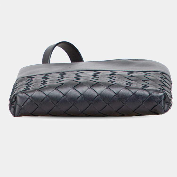 Pre Owned Bottega Veneta Black Nappa Intrecciato Messenger Bag