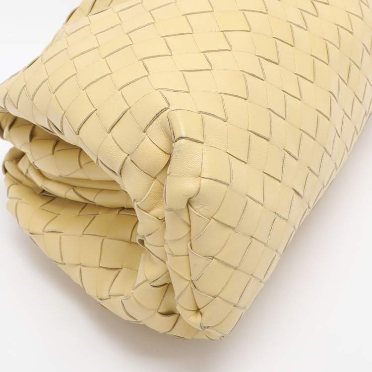 Pre Owned Bottega Veneta Yellow Intrecciato Leather Large Pouch Clutch