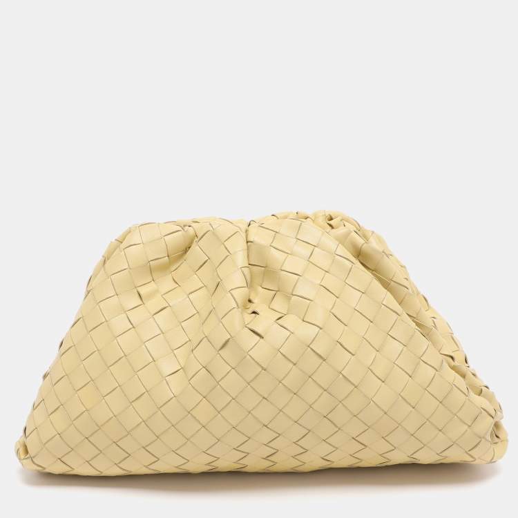 Pre Owned Bottega Veneta Yellow Intrecciato Leather Large Pouch Clutch